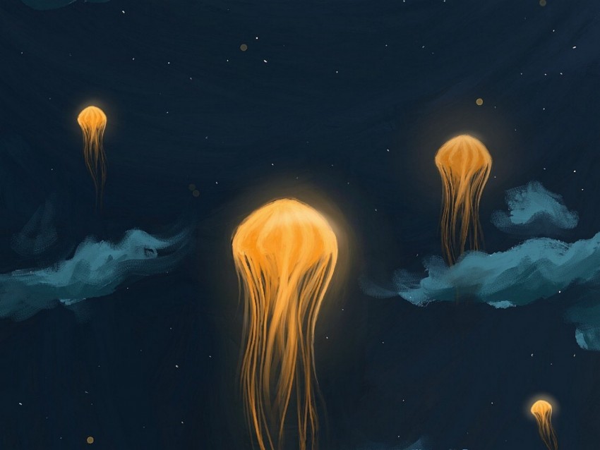 Jellyfish Lanterns Night Art Sky Fantastic Background