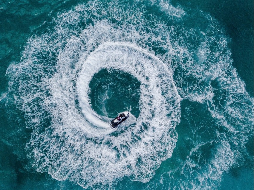 jet ski, waves, aerial view, sea, water