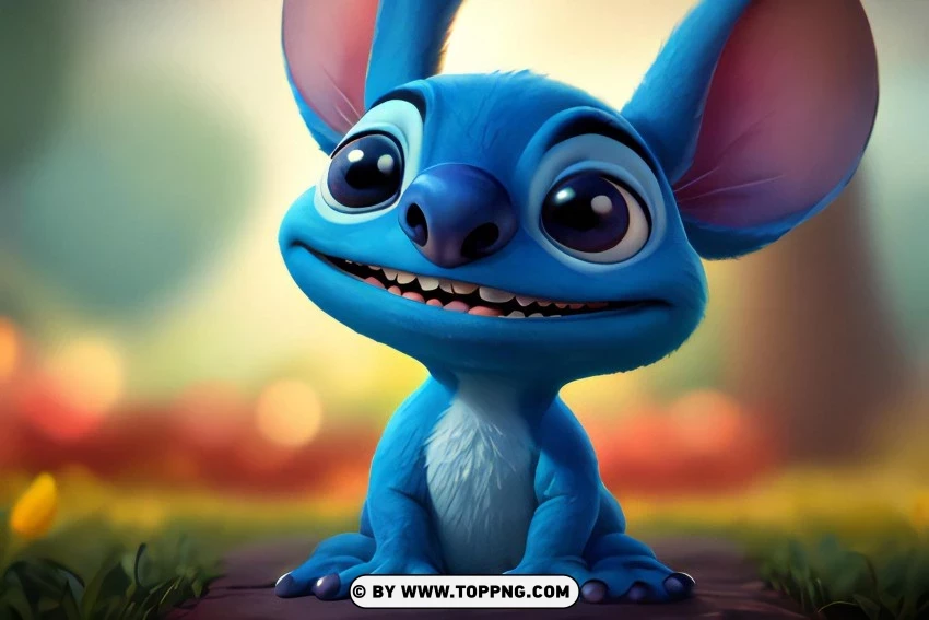 Jovial Stitch High-resolution Smiling Character Wallpaper PNG Transparent Background