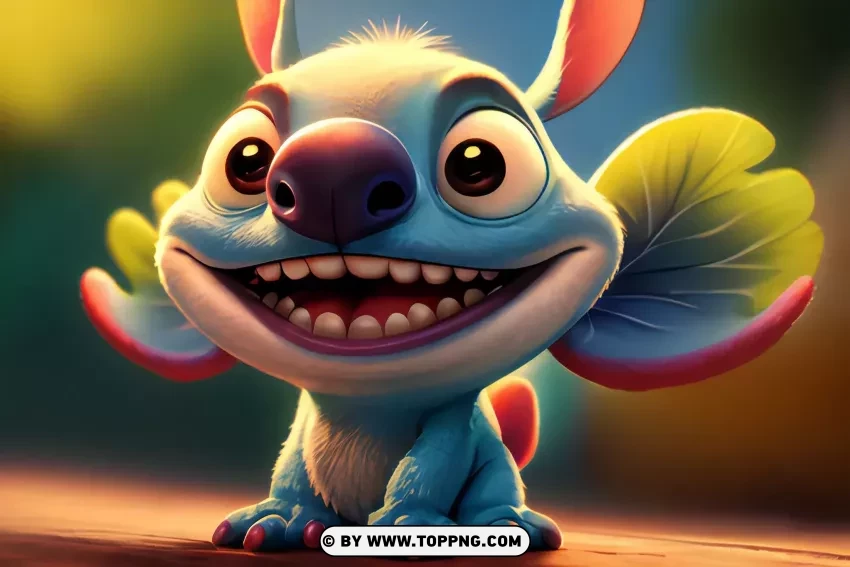 Joyful Stitch Hd Wallpaper Of A Beaming Blue Cartoon Character PNG Transparent Background