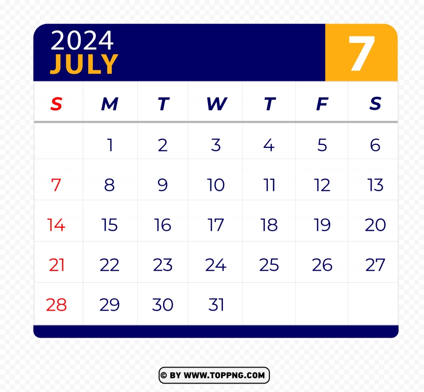 July 2024 Calendar Vector Page With Hd PNG Transparent Background