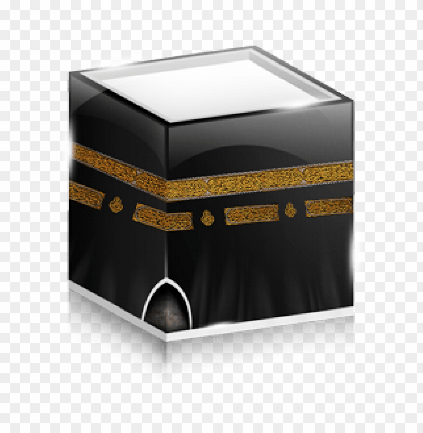 Illustration of the Kaaba, a sacred site in Islam with a black and gold design.