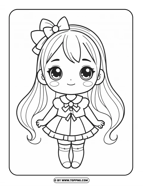 Kawaii Cute Anime Girl Coloring Page PNG Transparent Background