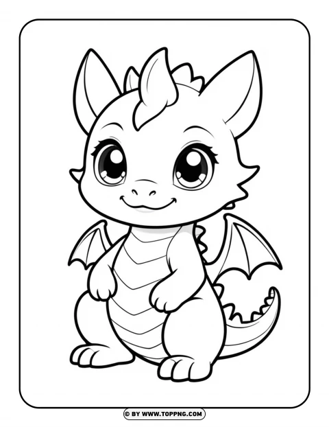 Kawaii Dragon With Wings Coloring Page - Ready To Print PNG Transparent Background