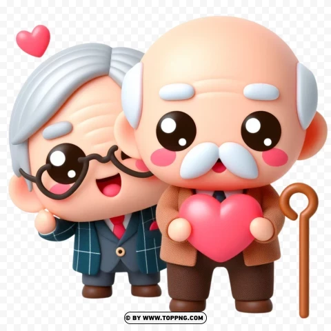 Kawaii Elderly Couple 3d PNG Transparent Background