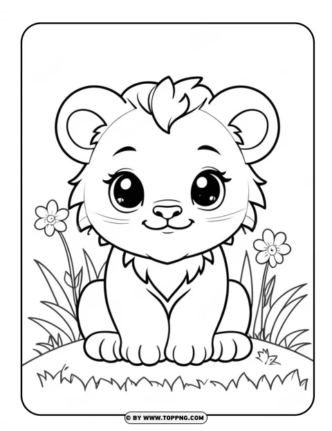 Kawaii Lion Coloring Page For Kids PNG Transparent Background