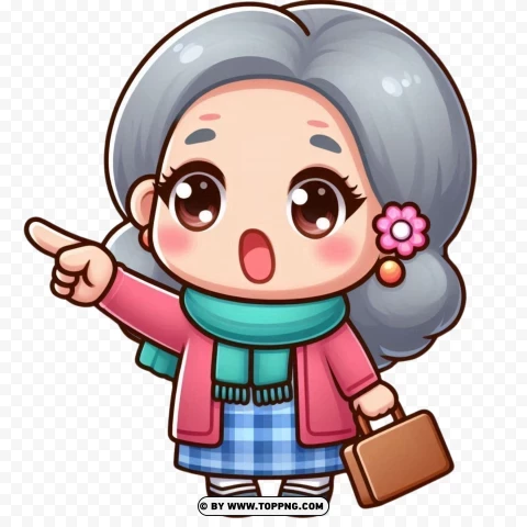 Old Woman,  Kawaii character, fear,character,   cartoon,   senior,   elderly