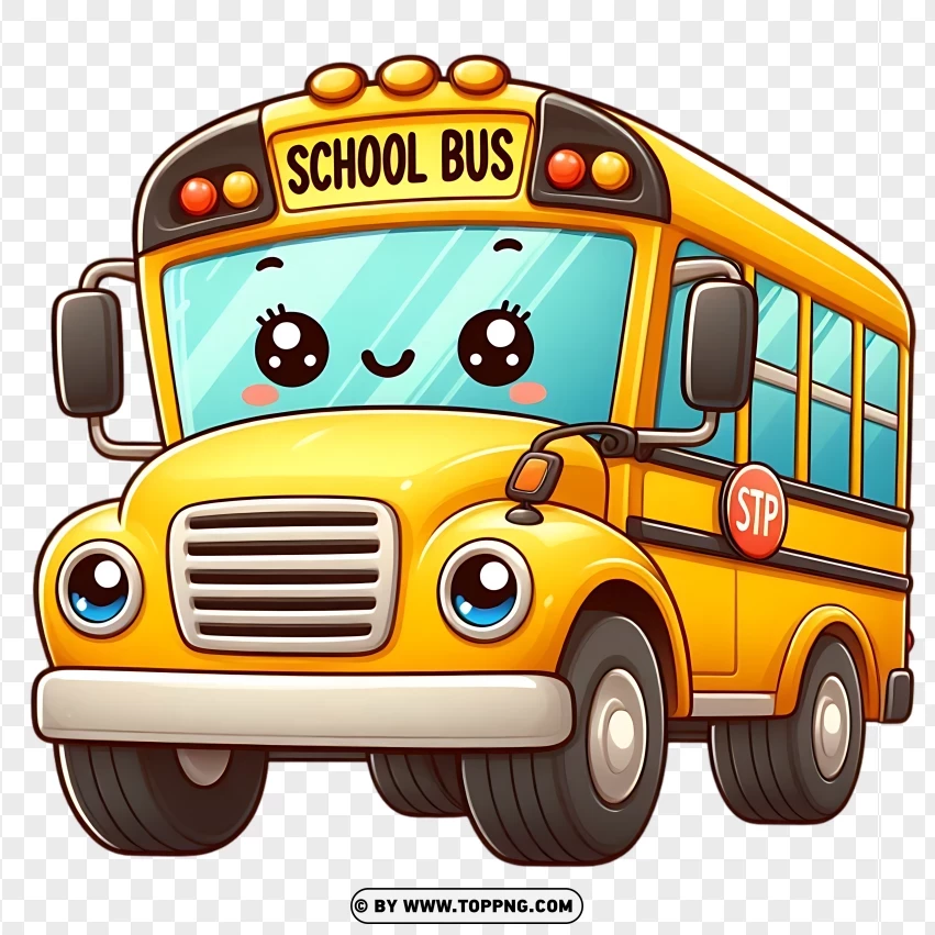 Kawaii School Bus PNG Transparent Background