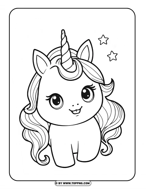 Kawaii Unicorn Coloring Page For Kids PNG Transparent Background