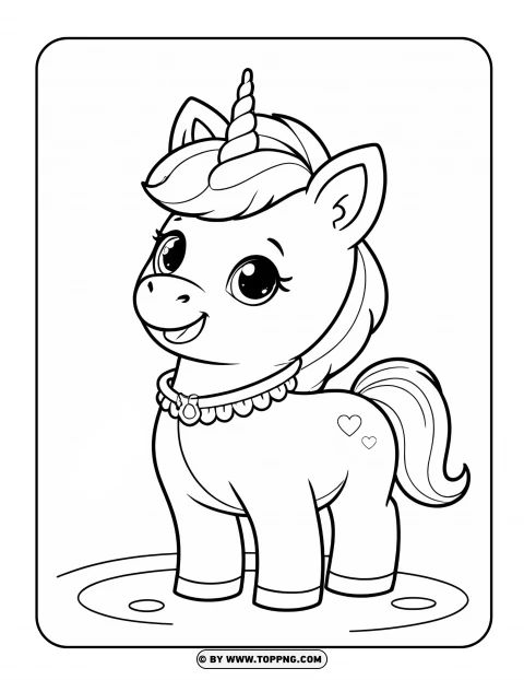 Kawaii Unicorn Coloring Page Ready To Print PNG Transparent Background