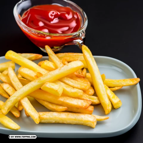 Ketchup Drizzled French Fries Photo PNG Transparent Background