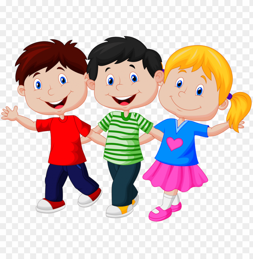 children, kids, friendship, cartoon characters, colorful clothing, playful expressions, smiling faces