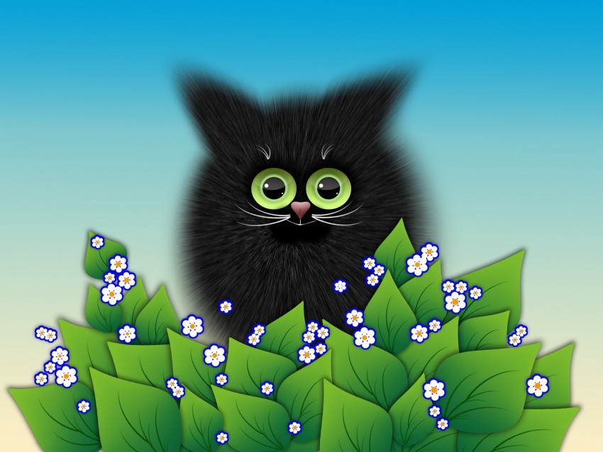 Kitten Leaves Vector Art Flowers Background