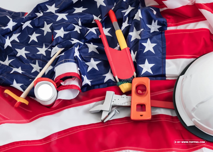 Labor Day Of Usa With Flag And Engineer Kit PNG Transparent Background