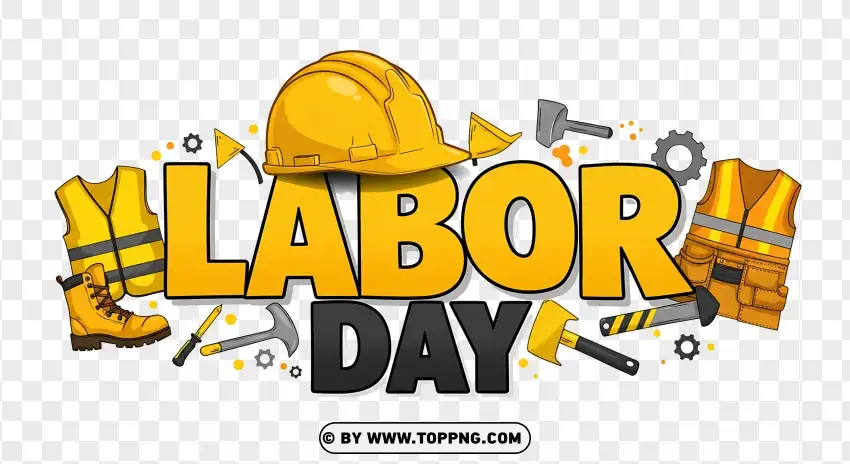 Labor Day Worker Tools And Helmet Design With Bright Accents PNG Transparent Background