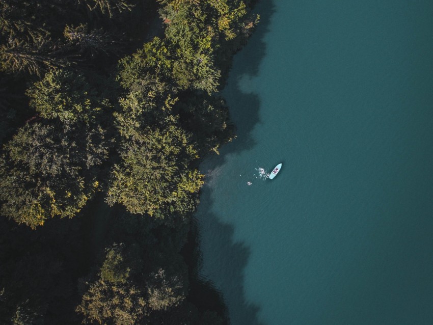 Lake Boat Aerial View Trees Background