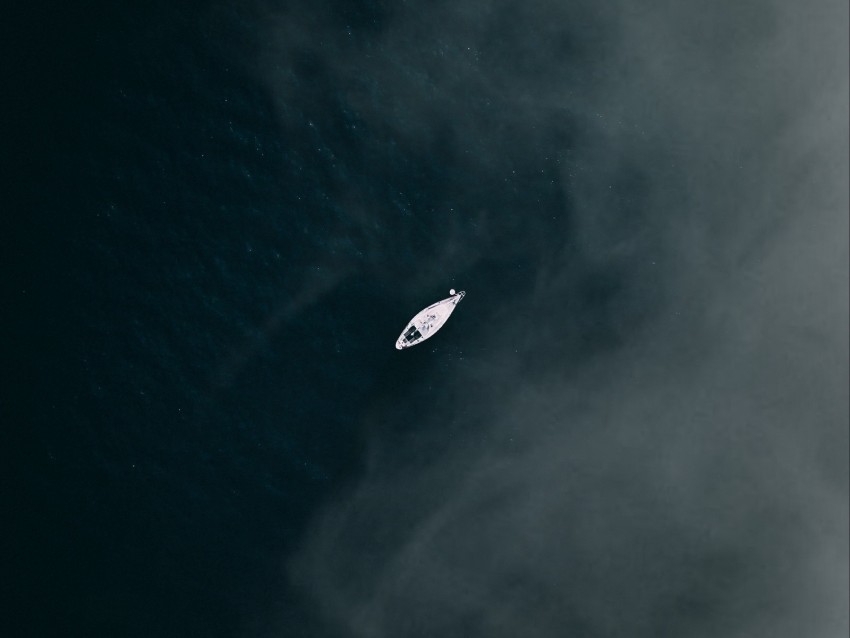 Lake Boat Top View Fog Calm Background