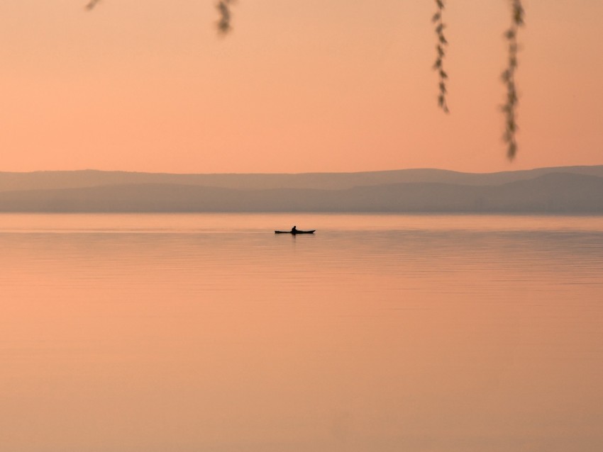 lake, boat, twilight, water, shore