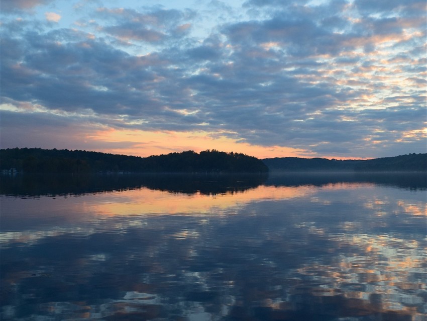 lake, clouds, reflection, sky, sunset, landscape