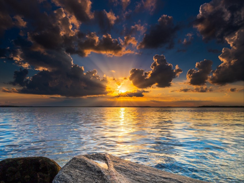 lake, dawn, landscape, sun, sunlight