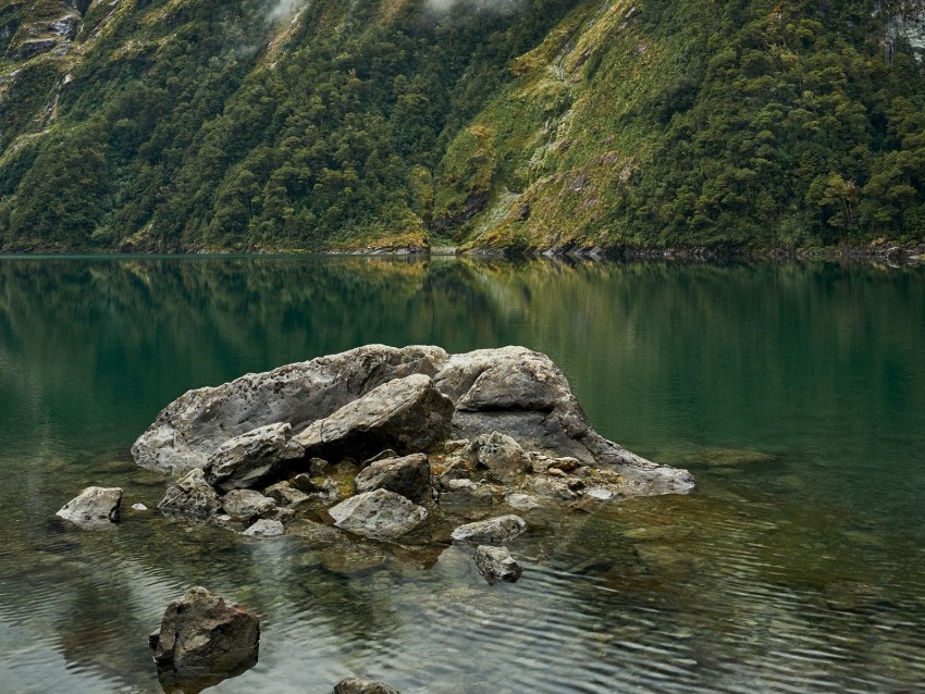 Lake Fog Rocks Mountain Stone New Zealand Background