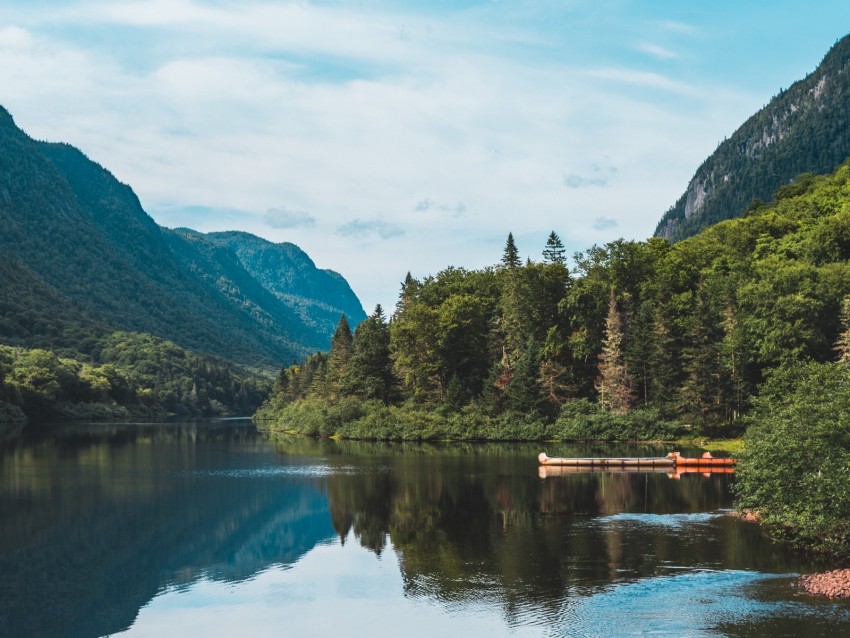 lake, forest, mountains, landscape, shore, trees