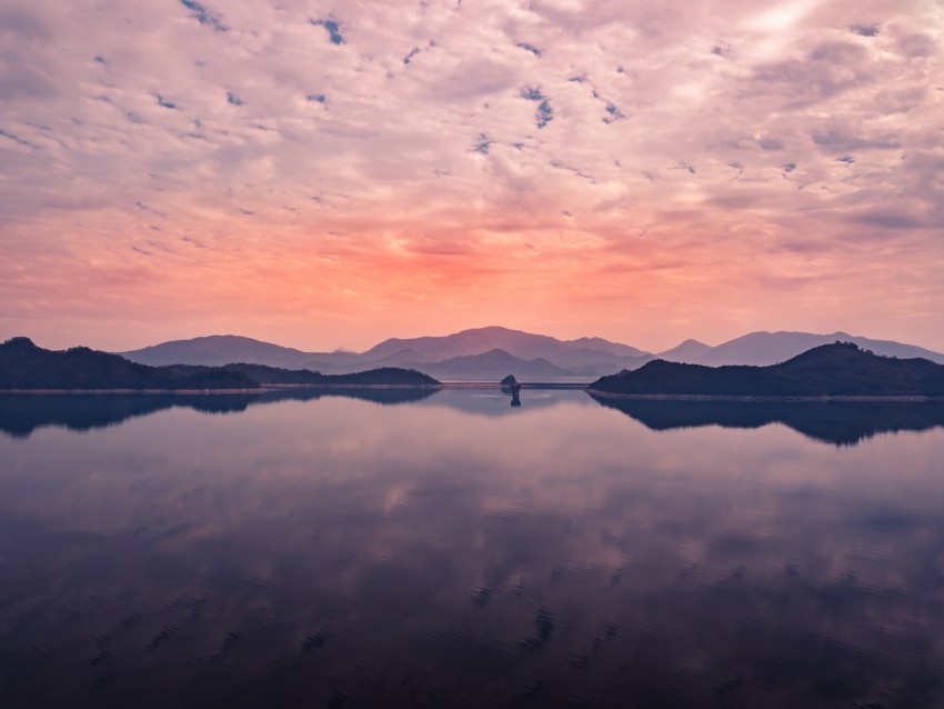 lake, horizon, sky, clouds, reflection