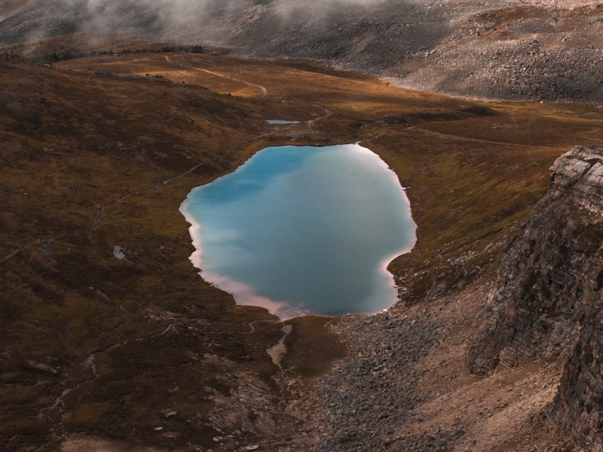 lake, mountains, aerial view, crater, water