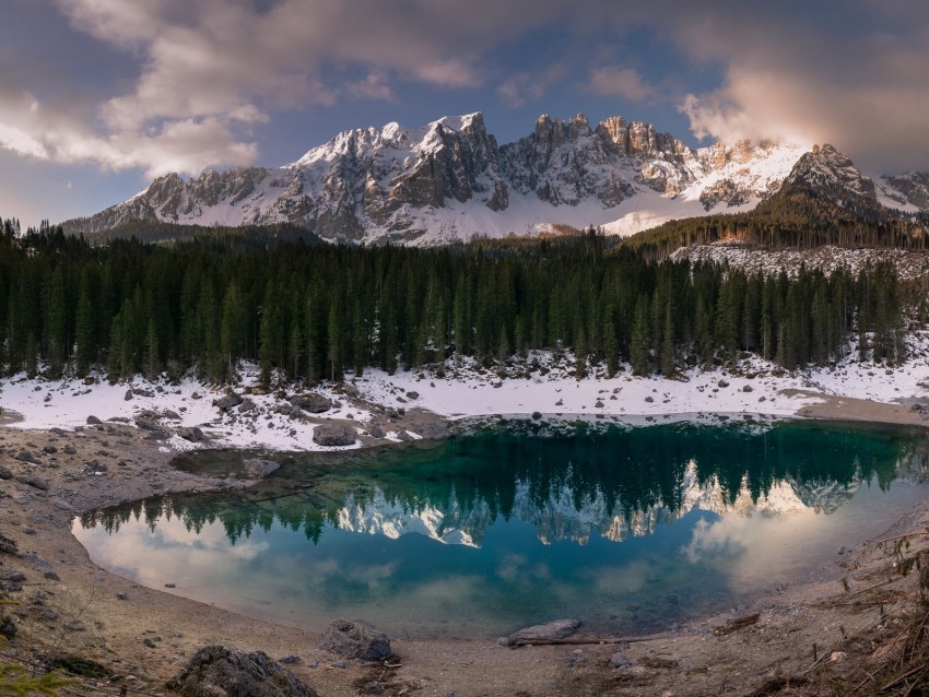 Lake Mountains Forest Reflection Landscape Nature Background