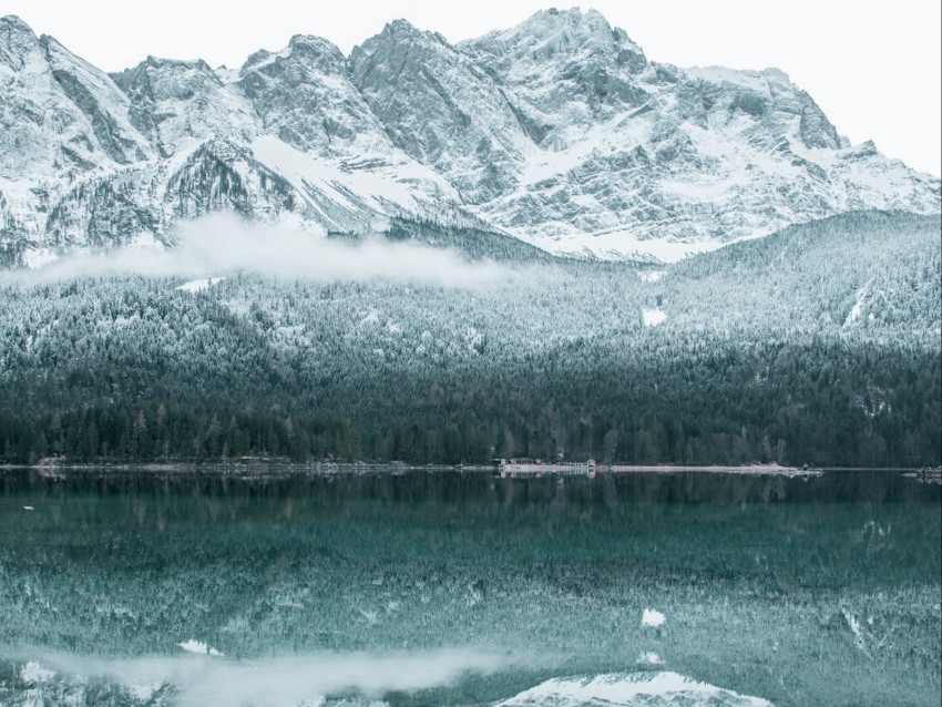 Lake Mountains Forest Snow Winter Background