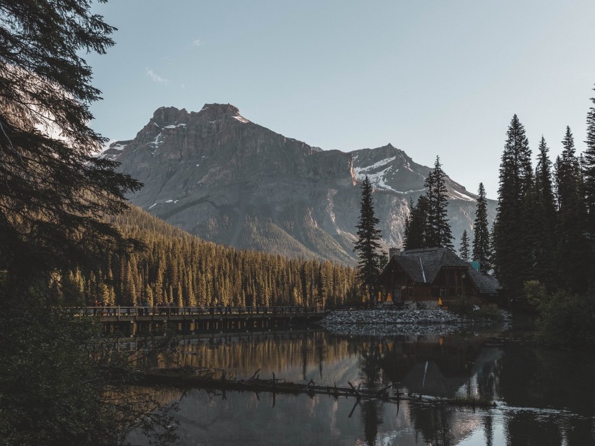 Lake Mountains House Forest Shore Background