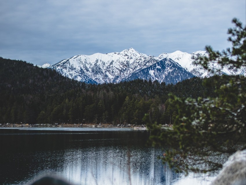 lake, mountains, landscape, snowy, eibsee, grainau, germany