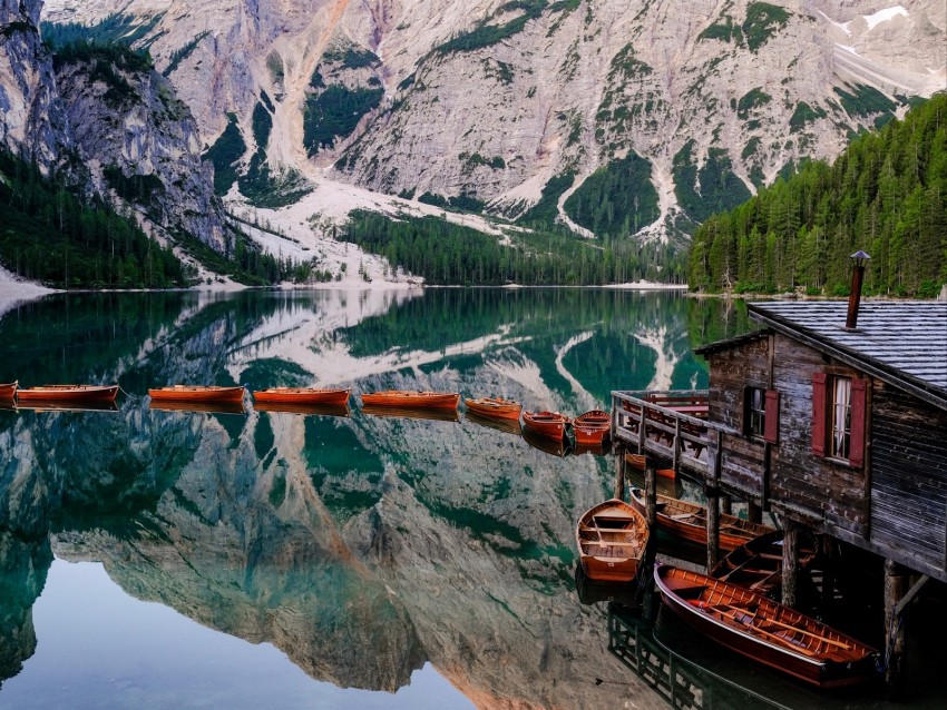 Lake Mountains Pier Boats Landscape Background