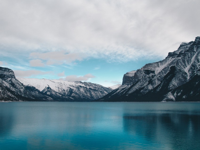 Lake Mountains Snow Lake Minnewanka Canada Background