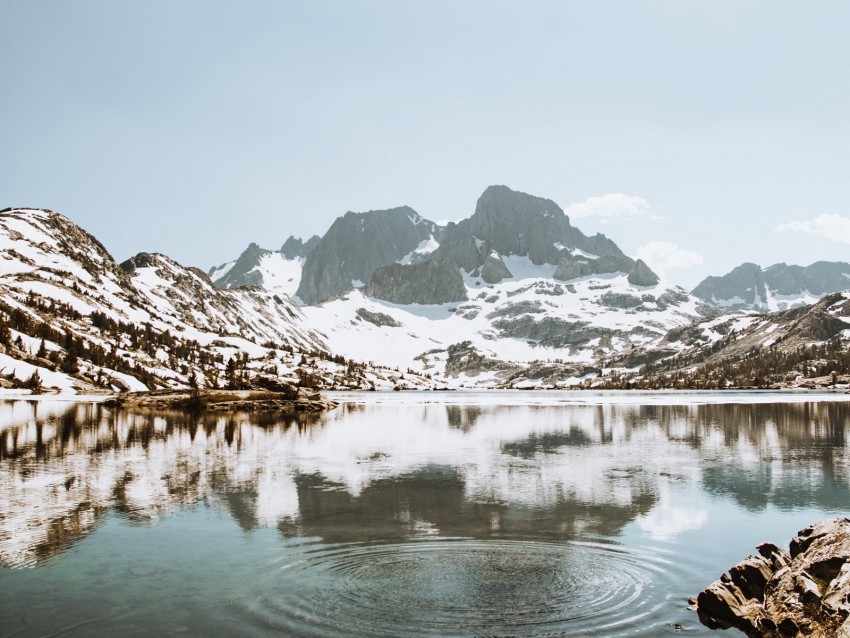 lake, mountains, snow, landscape, winter