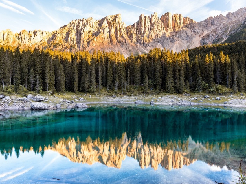 lake, mountains, trees, reflection, landscape, italy