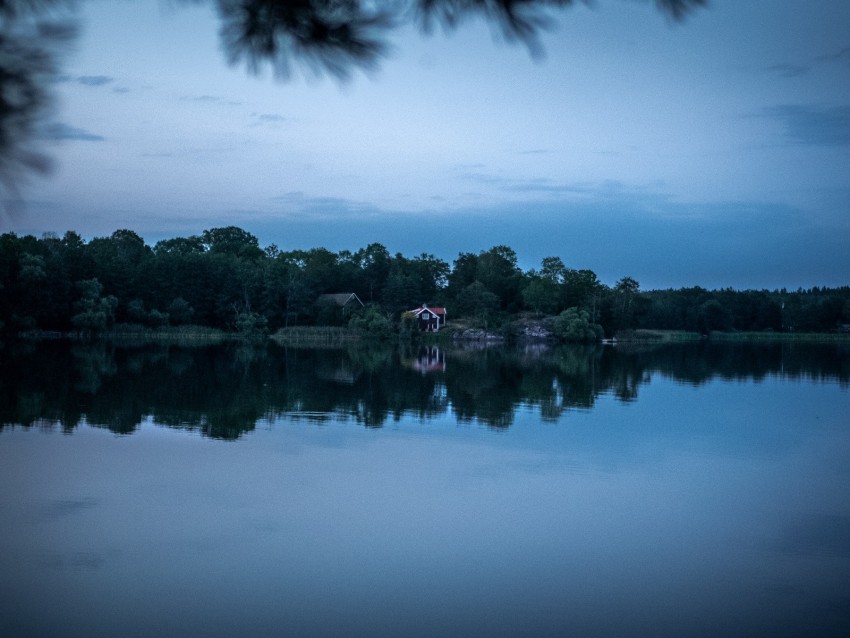 lake, shore, trees, house, landscape