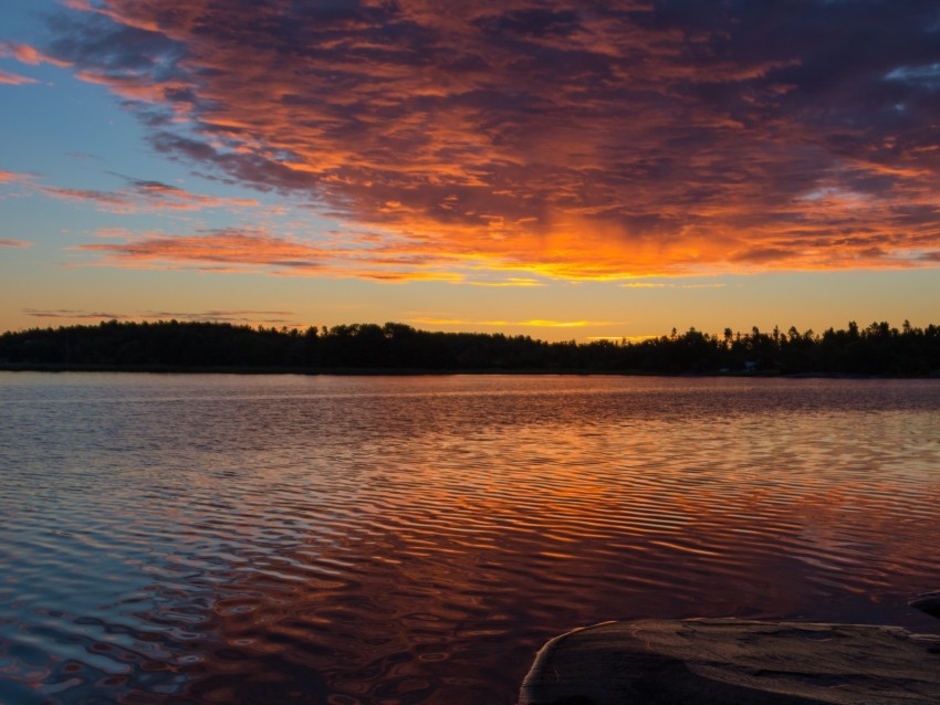 lake, sunset, archipelago, sky, clouds