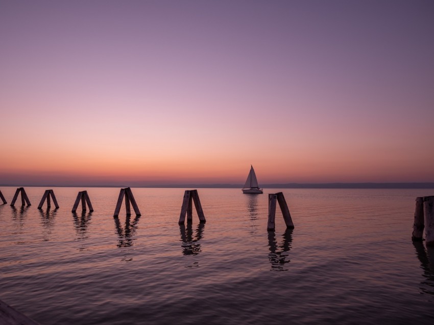 Lake Sunset Boat Horizon Lake Neusiedl Austria Background