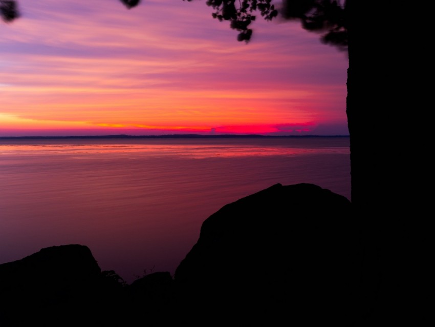 Lake Sunset Dark Shore Background