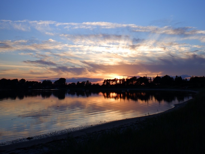 lake, sunset, dusk, dark, shore