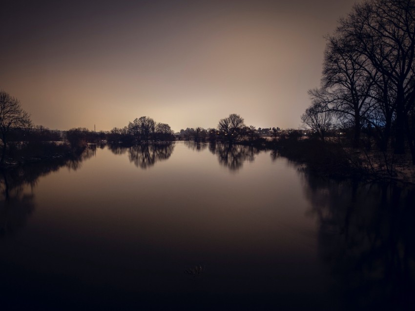 Lake Sunset Pond Trees Background