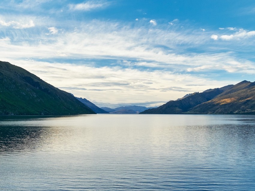 Lake Water Mountains Sky Landscape New Zealand Background