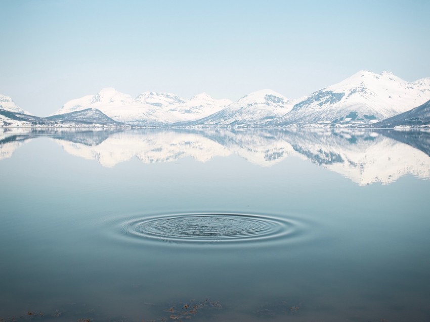 Lake Waves Mountains Snow Landscape Background