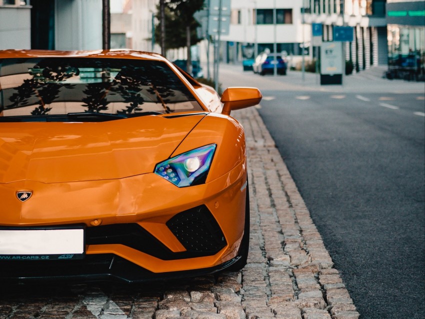 Lamborghini Aventador Lamborghini Sportscar Car Orange Front View Background