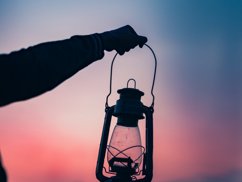 lamp, lantern, hand, dusk, dark