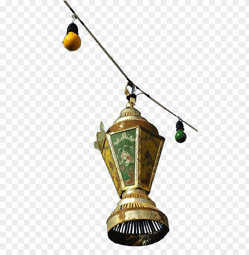 Decorative vintage lantern hanging with colorful bulbs PNG