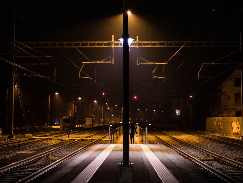 Lantern Pillar Railway Station Light Night Dark Background