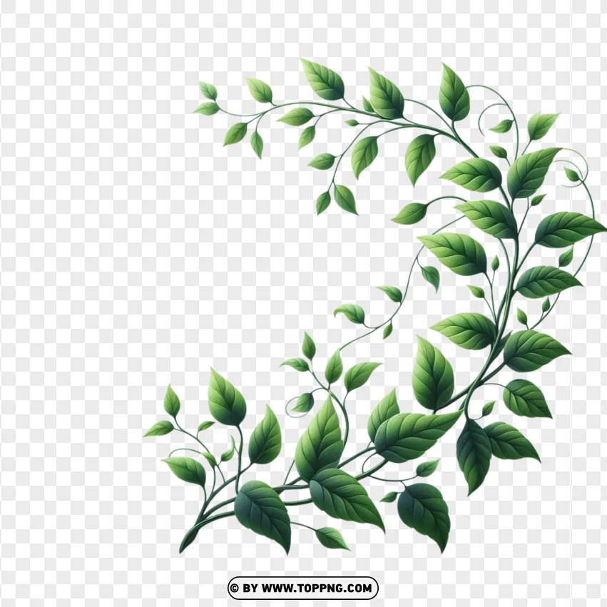 Decorative Border With Green Leafy Vines PNG Transparent Background