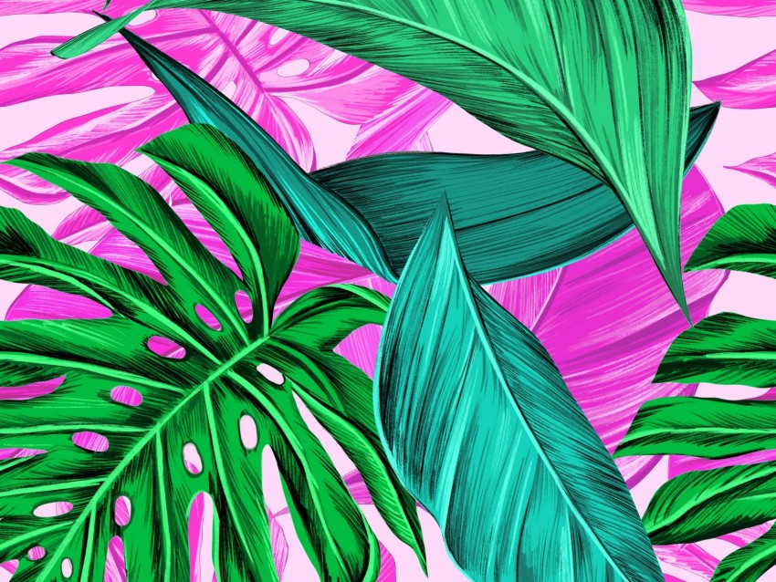 leaves, pattern, bright, tropical